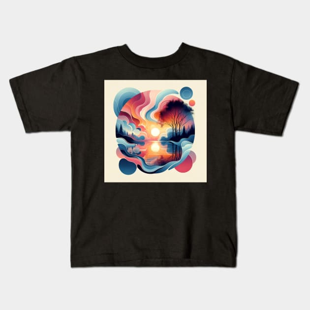 Tranquil Reflections: Modern Nature Meets Abstract Kids T-Shirt by heartyARTworks